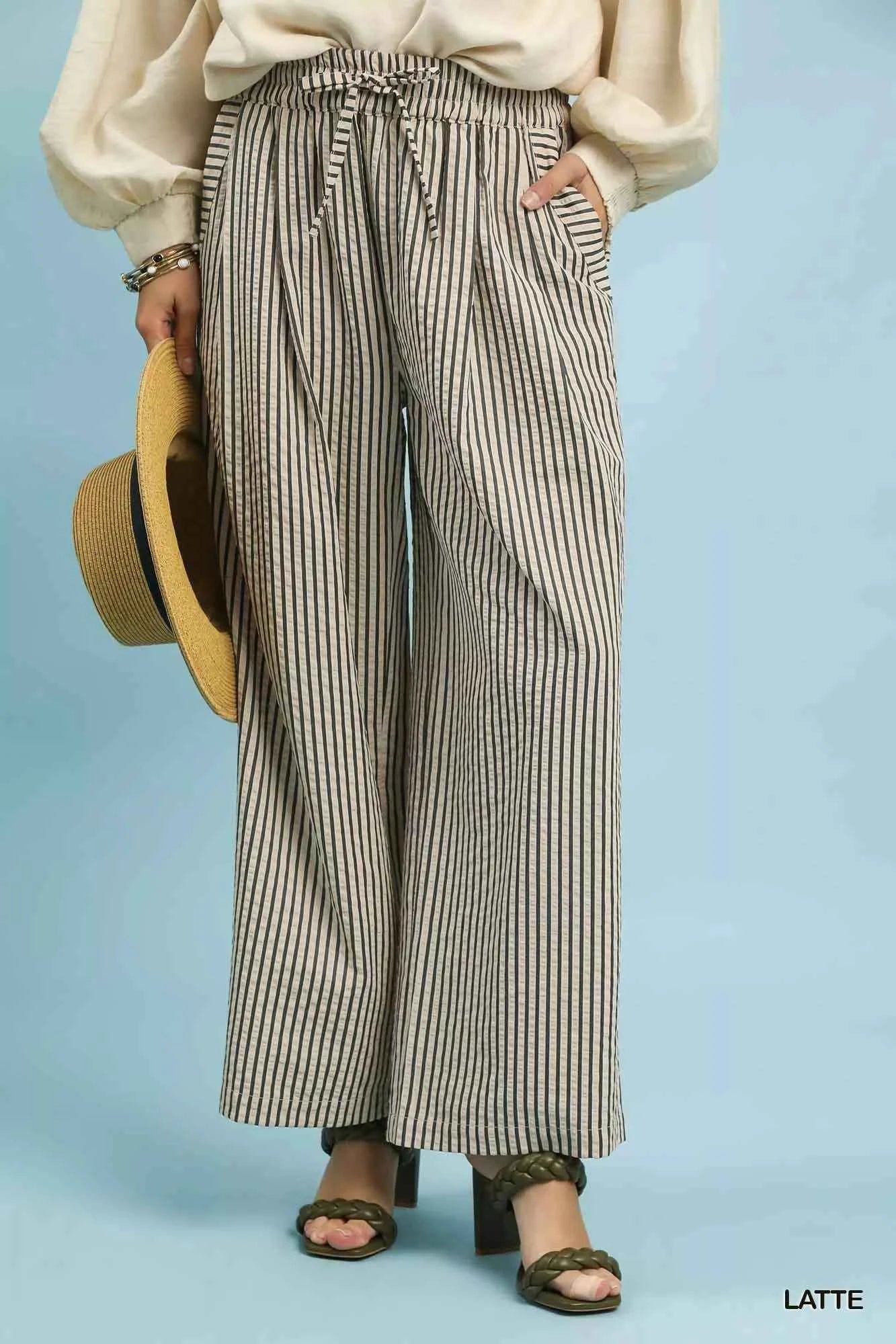Umgee Drawstring Striped Wide-Leg Pants LATTE 06964cbd-d50c-4431-88b7-0676fb65a47a-Max-Origin