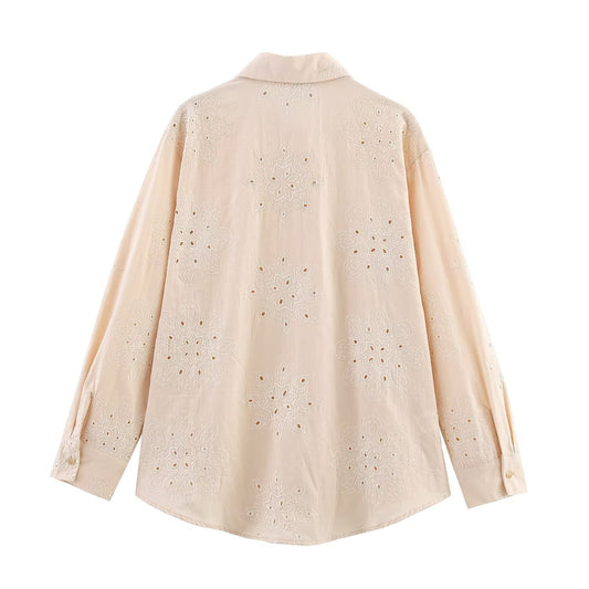 Hollow Embroidered Long-Sleeve Shirt