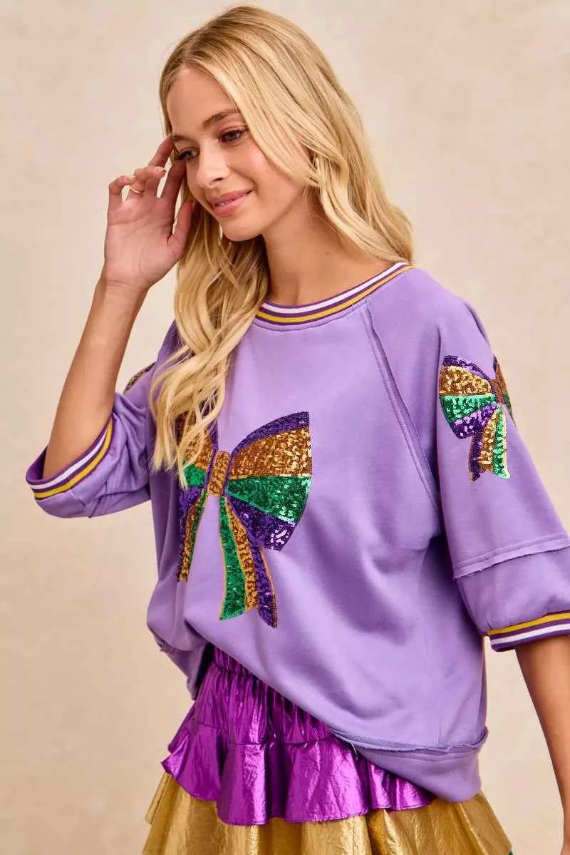 BiBi Mardi Gras Theme Ribbon Sequin Patched Top 06a7008c88ee43ddbbfcb2cba8cf38a3-Max-Origin
