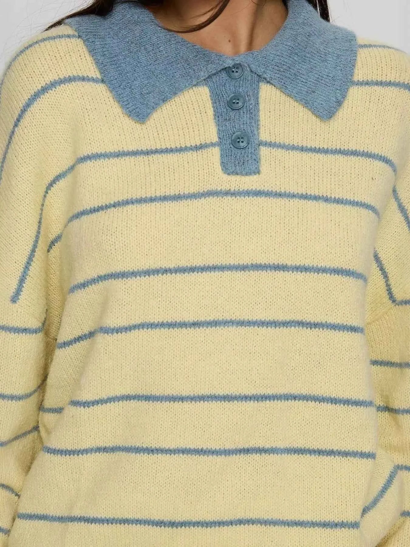 Striped Polo Collar Long Sleeve Sweater 06abc86b-d9e3-4b00-868f-41742c31ccc2-Max-Origin
