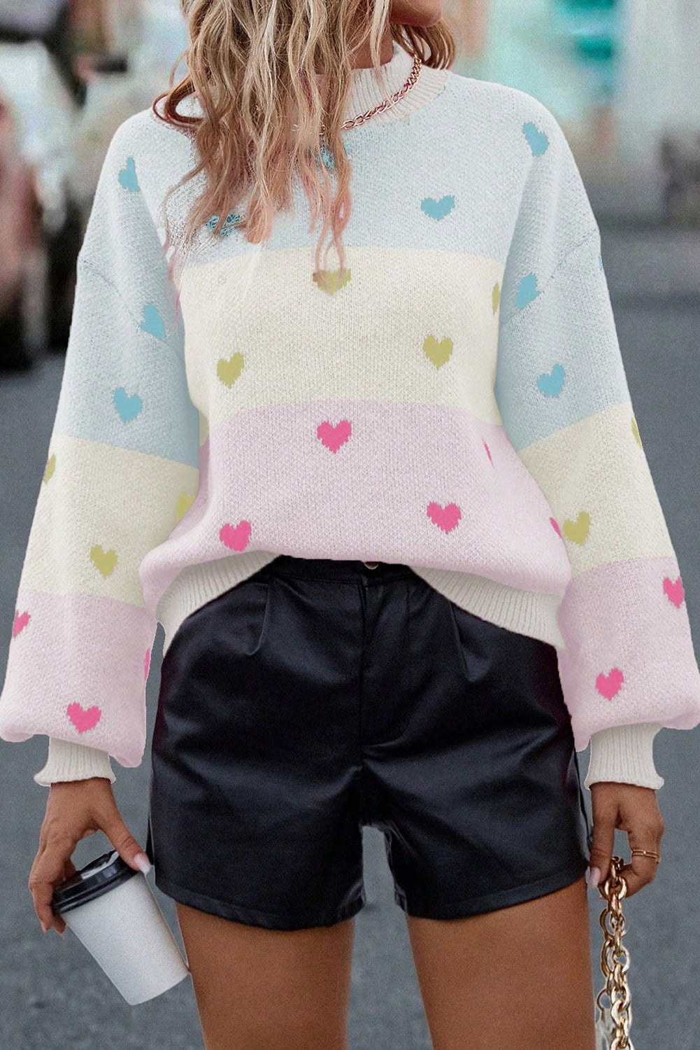 Multicolor Heart Pattern Colorblock High Neck Sweater Multicolour 52%Viscose+26%Polyester+22%Polyamide 06b0c8a311ed4742