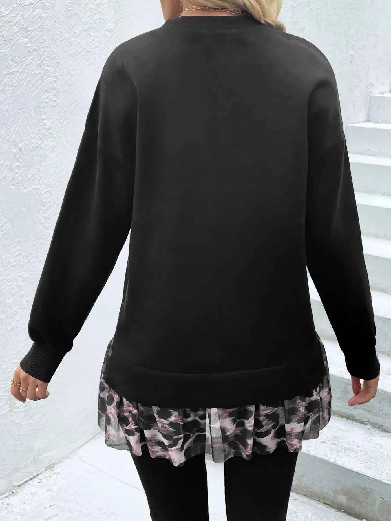 Camouflage Hem Detail Round Neck Sweatshirt