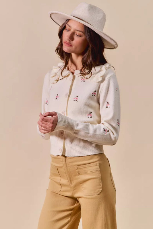 Collared Floral Embroidered Button Down Sweater Cardigan 06ba75ef04834ea29de86985efbffa17-Max-Origin