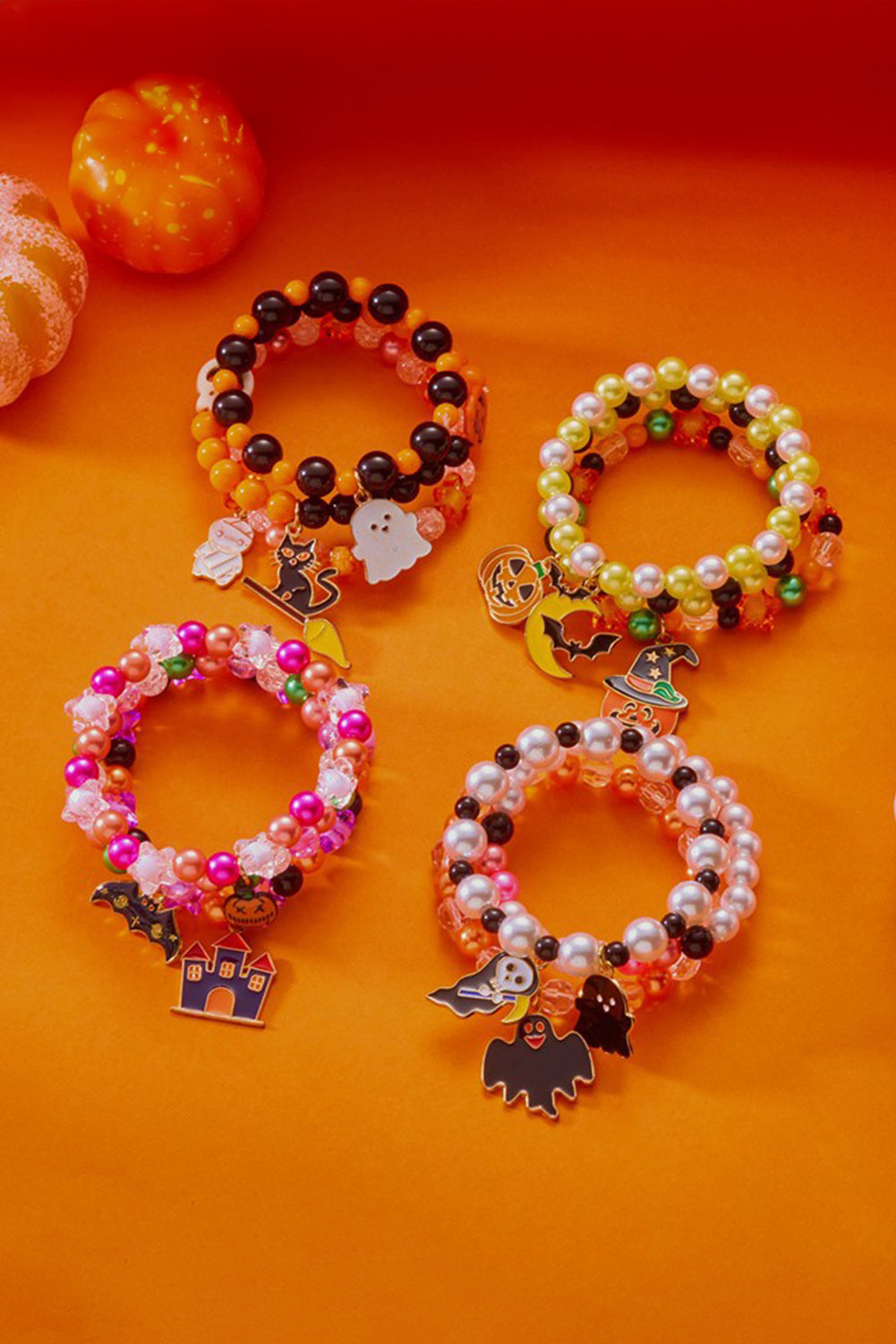 Orange 3pcs Halloween Pendent Elastic Beaded Bracelet Set 06bfbcd9a2b87707