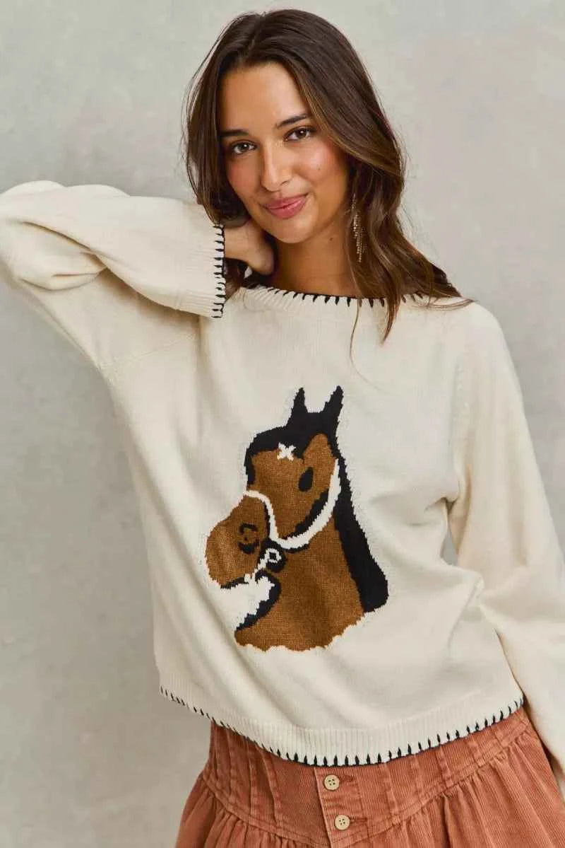 SO ME Horse Knit Sweater Top with Blanket Stitch 06cba1fec8af4be58e4df157f0f22354-Max-Origin