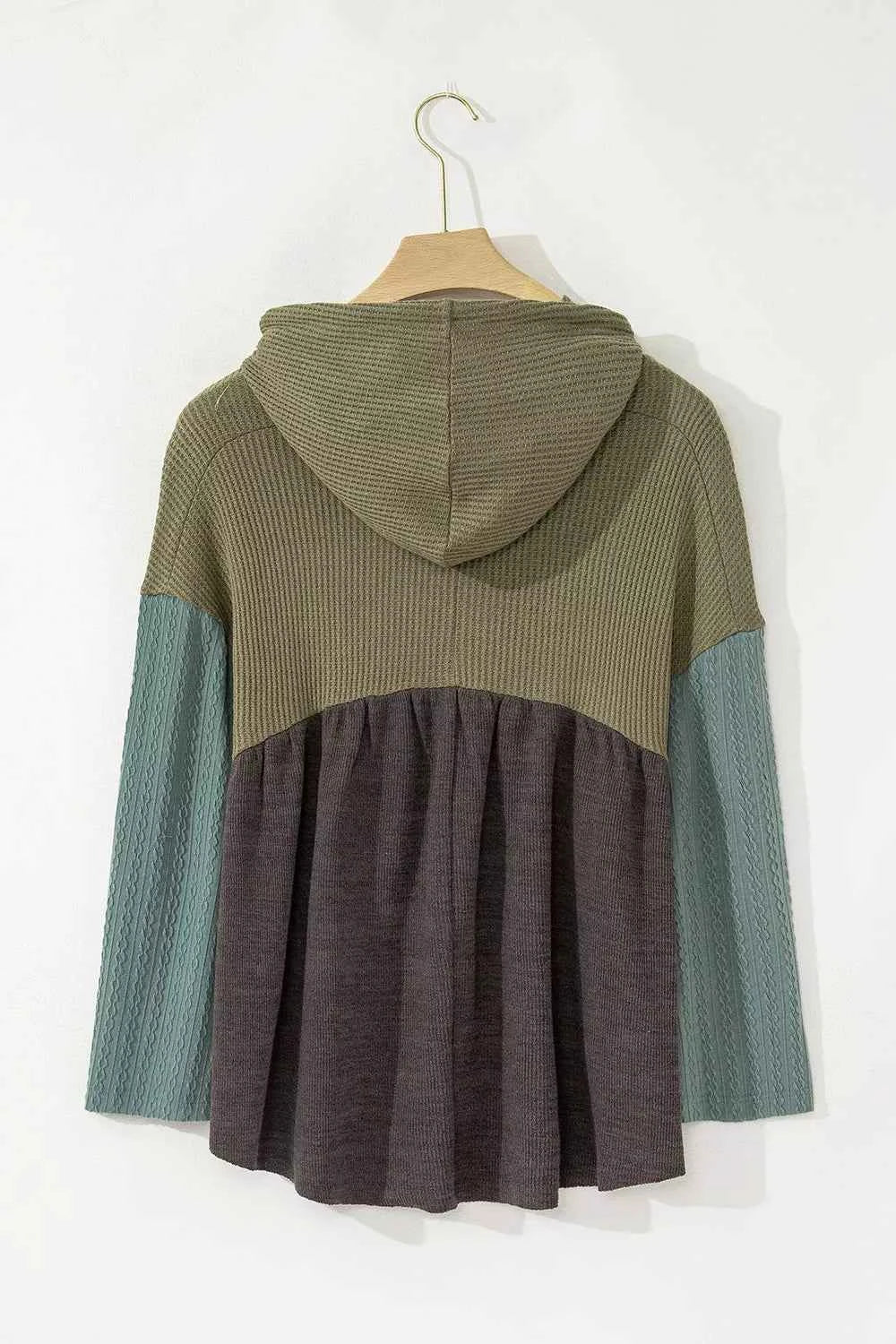 Color Block Waffle Knit Raw Hem Hoodie 06d99963-4fbb-44fe-a987-dcc8444f2048-Max-Origin