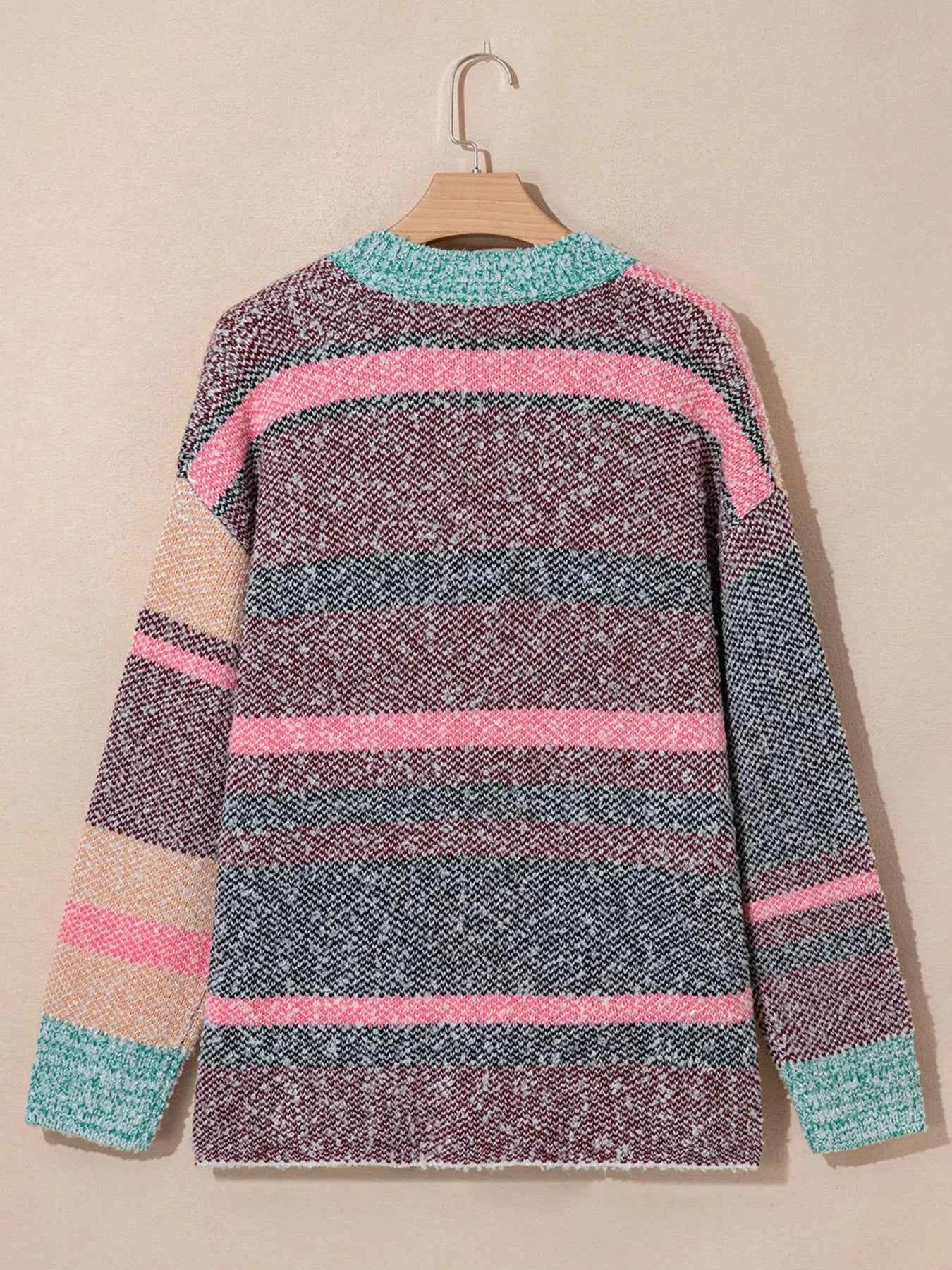 Color Block Striped Side Slit Open Front Cardigan 06dcd8901d7649de9a29b40fa020b4b8-Max-Origin