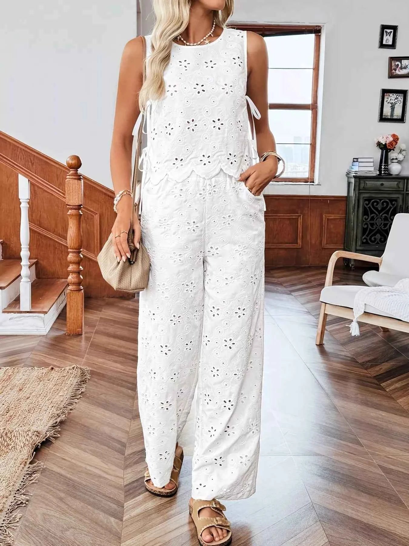 Eyelet Embroidered Tank and Pants Two-Piece Set White 06e212d0cd114030b46a873a22ddd991-Max-Origin