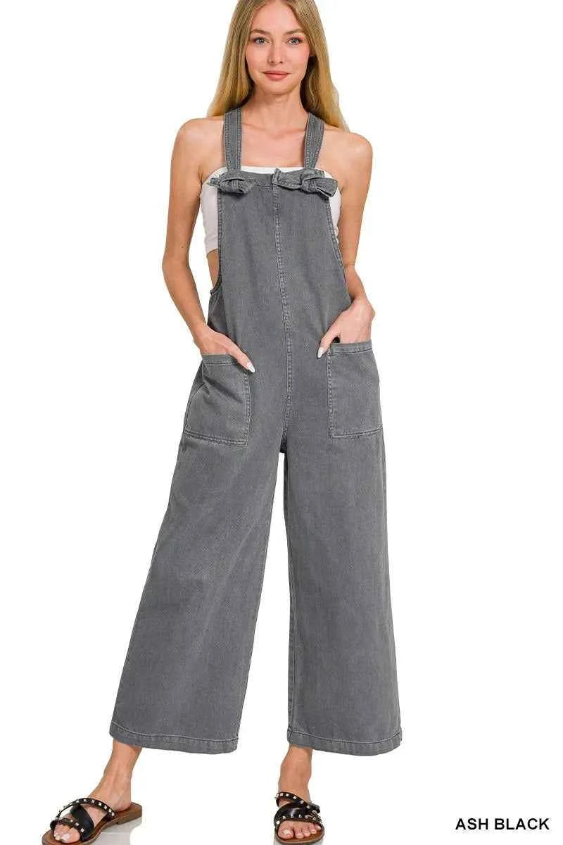Zenana Washed Knot Strap Pockets Jumpsuit ASH BLACK 06ea501970674baa8cbfdc504969b80e-Max-Origin