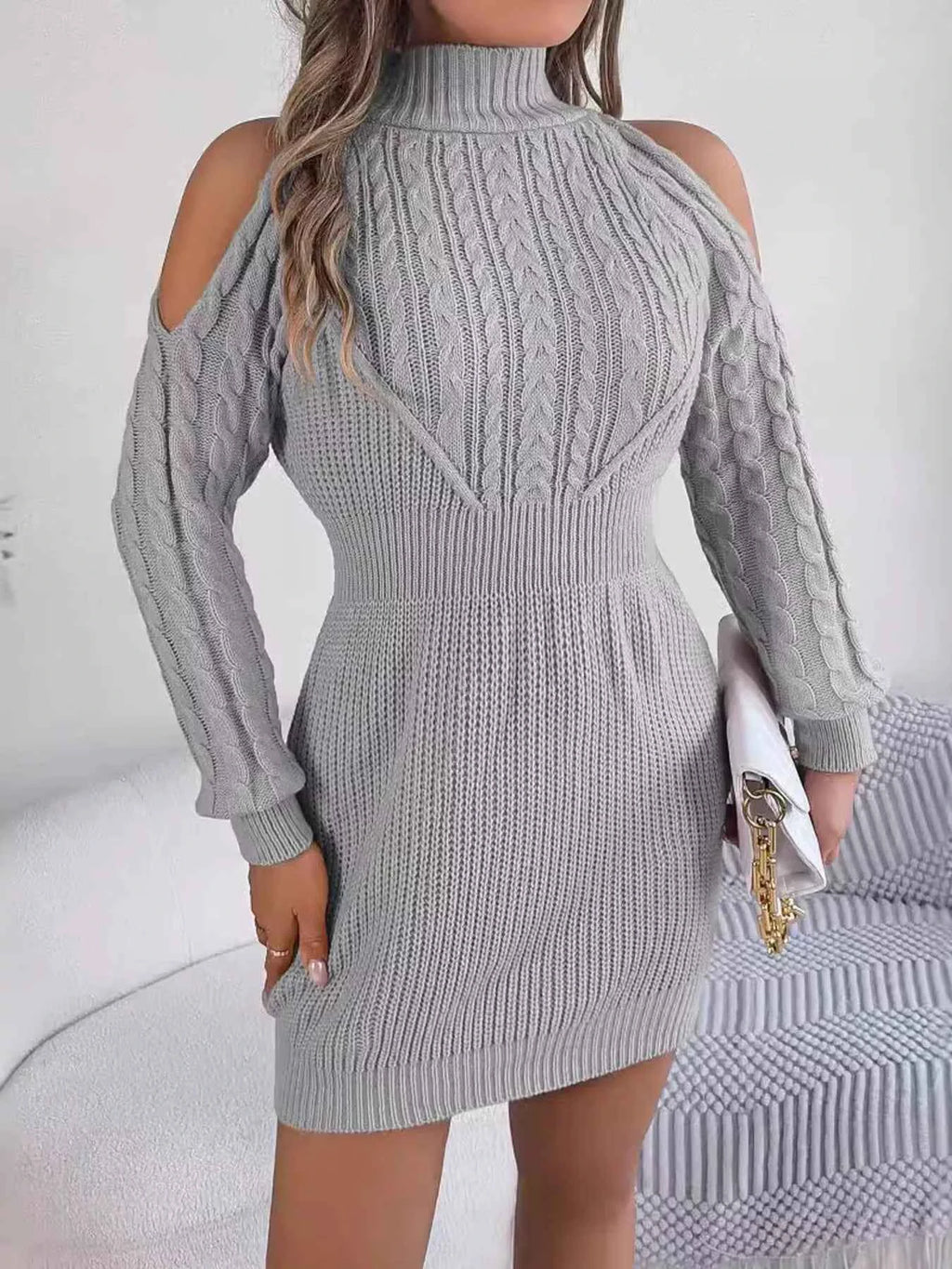 Cold Shoulder Cable Knit Turtleneck Sweater Dress 06f573a66ec643d6801927f6718e8dcc-Max-Origin