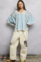 POL Double Gauze Floral Patch Blouse with Lace Detail 06f7d6c3-876a-41b6-8eea-1ed5bea60c7d-Max-Origin