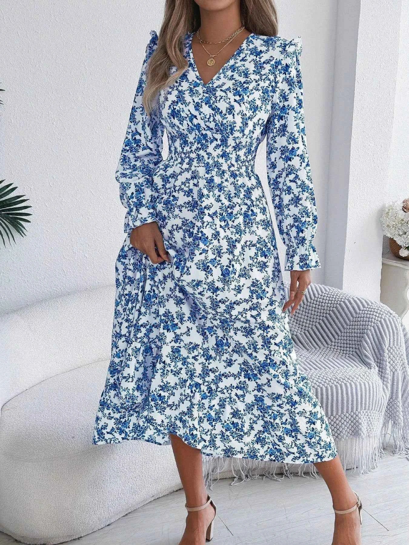 Ruffled Floral V-Neck Flounce Sleeve Dress 06ffbade-4ee9-418c-aba7-ad8a203ba69e-Max-Origin