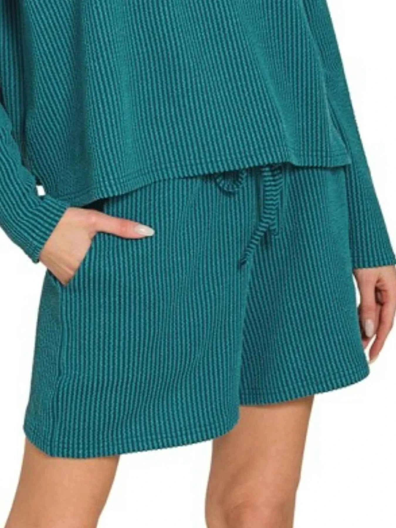 Zenana Corded Rib Long Sleeve Tee and Shorts Set 0702282e-38a5-450c-95f1-b320ff8e288b-Max-Origin