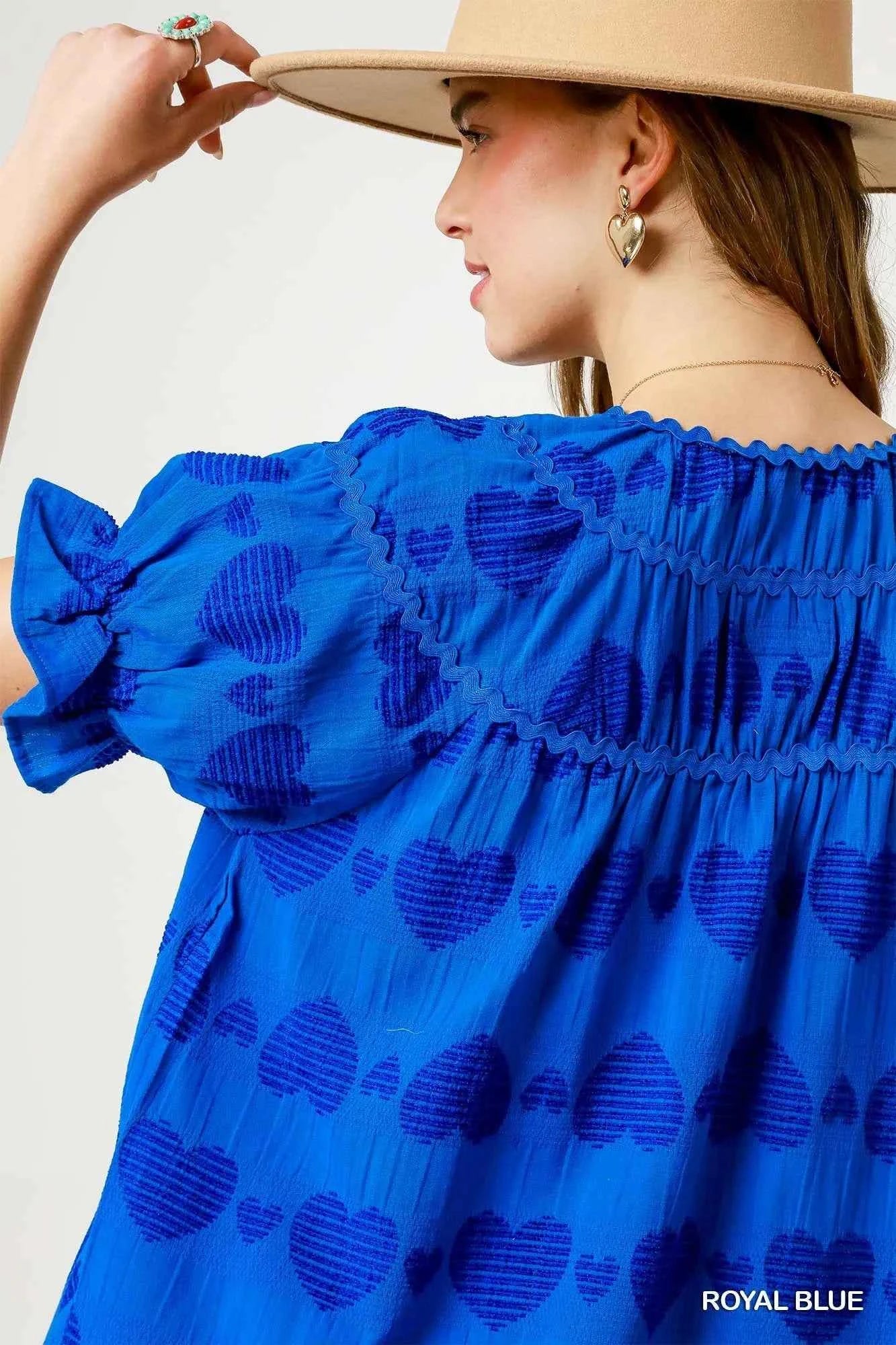 Umgee Heart Pattern Short Sleeve Ruffle Babydoll Dress 070b41a1-ae7f-4e9c-ba23-2c6306d21d87-Max-Origin