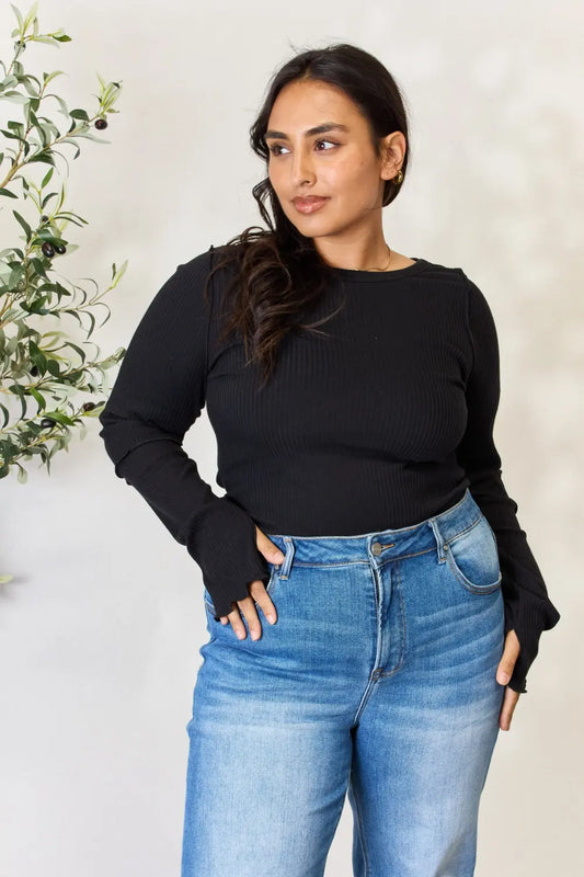 Culture Code Full Size Ribbed Round Neck Long Sleeve Top 070fc605799448efbe99c4a1e7076c08-Max