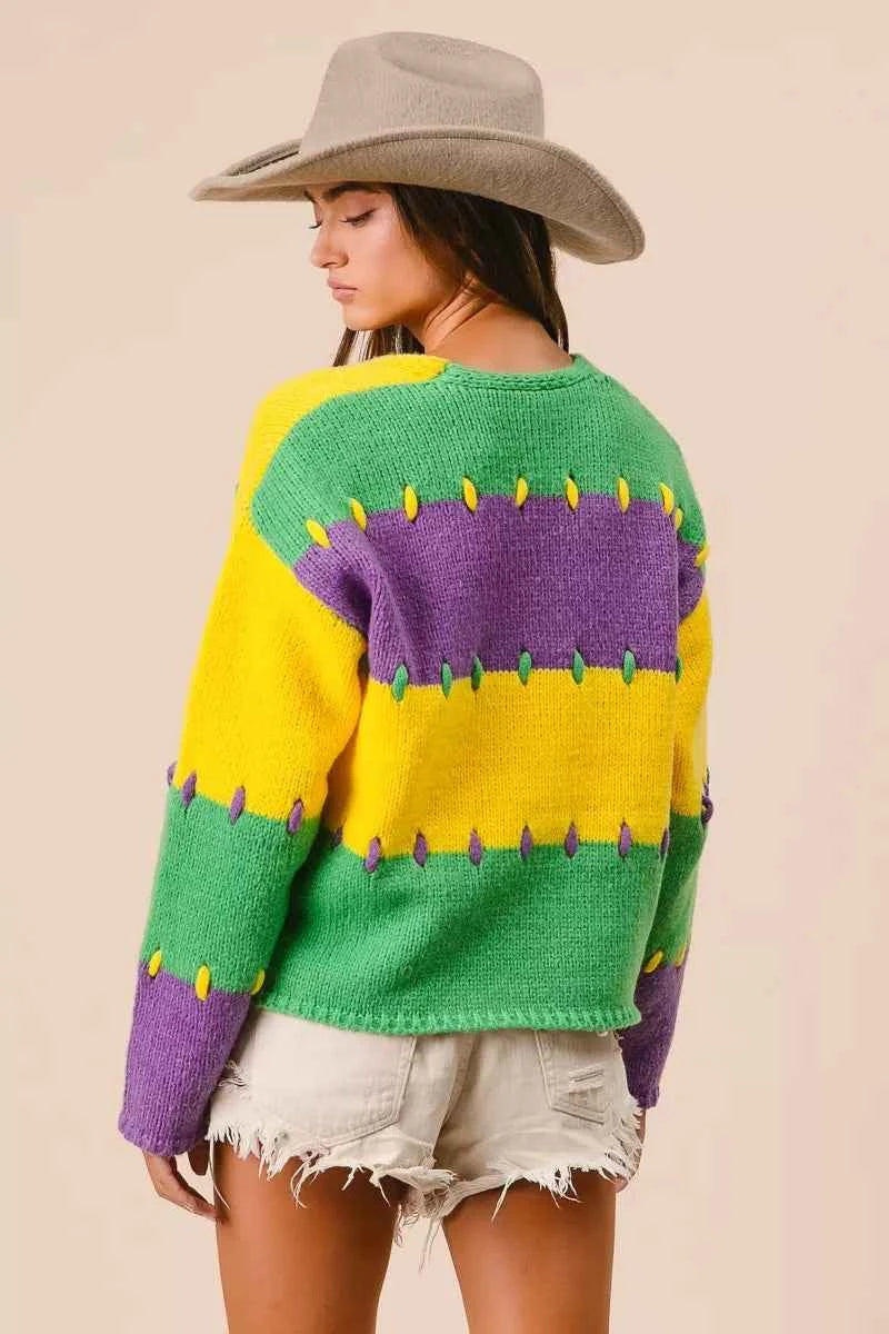 BiBi Stitch Detail Mardi Gras Stripes Sweater 07156e43c2394fc4b8a0b1c201ccdb41-Max-Origin