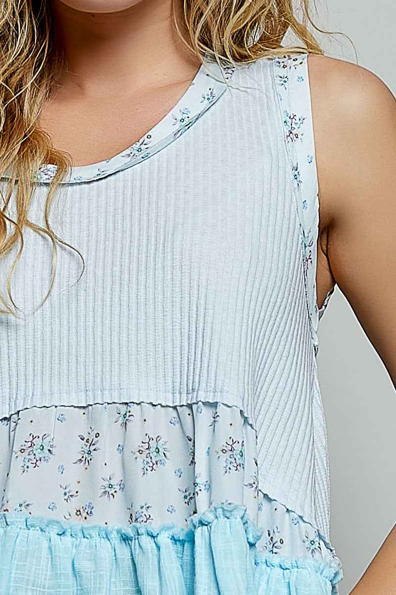 POL Floral Print Patche Round Neck Ribbed Tank with Double Gauze Ruffle Accents 0727d06d-7328-4acc-913a-b6b4f7917dd0-Max