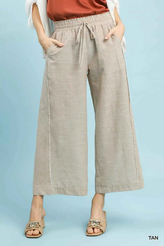 Umgee Linen Blend Striped Wide Leg Pants TAN 0736c0b4-3213-4e91-959a-694f890ee515-Max-Origin