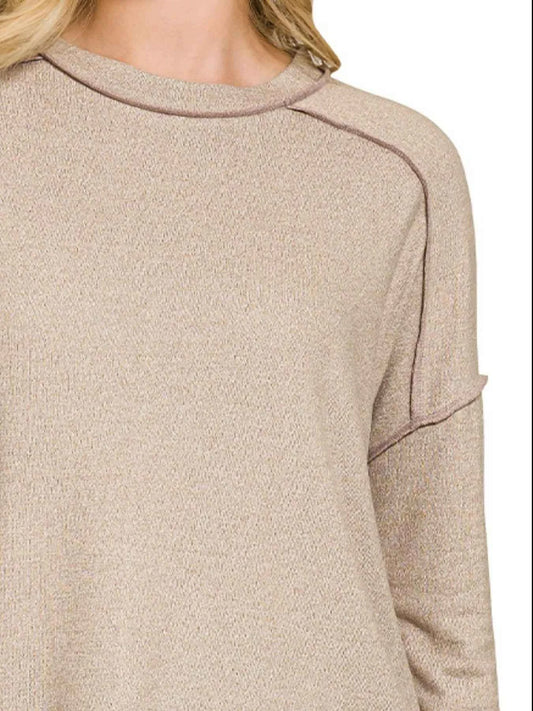 Full Size Melange Hacci Exposed Seam Hi-low Tee Plus Size 073839c4-d94a-45c7-848b-1259caff7e6d-Max-Origin