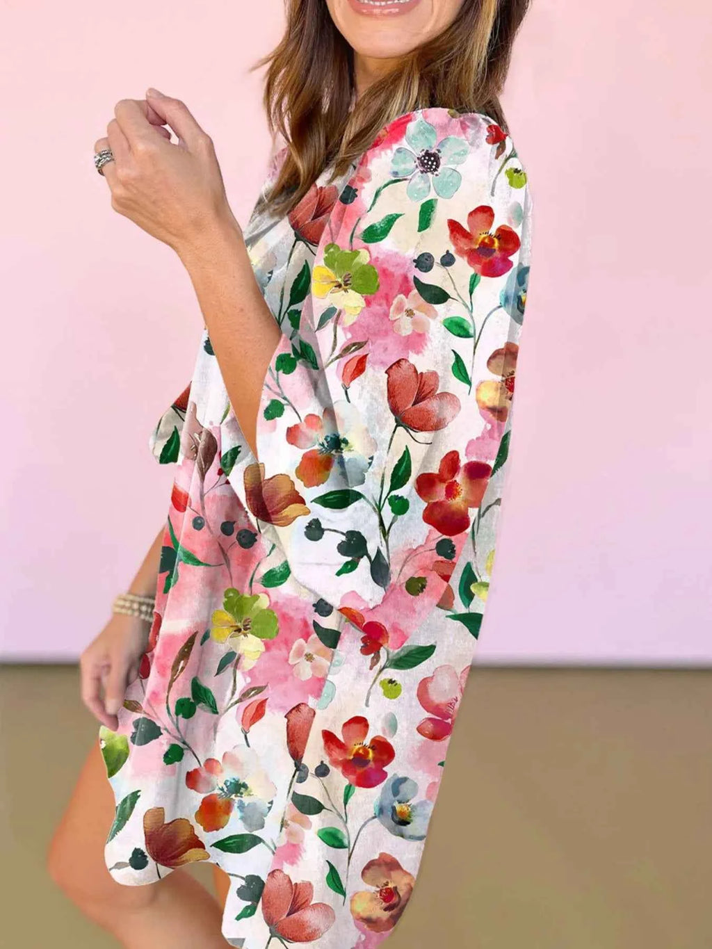Floral Print Notched Tunic Dress Dusty Pink 073fadf4-f97f-4e01-9c2a-07eeb29f2a25-Max-Origin
