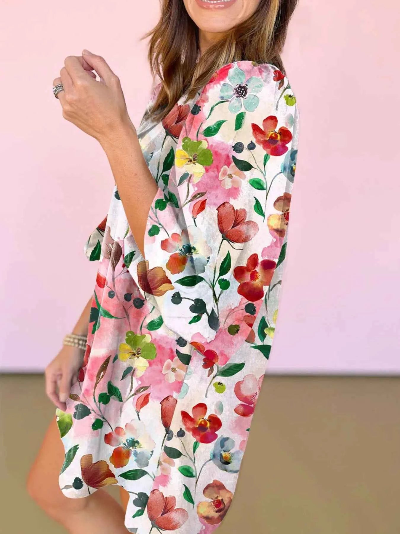 Floral Print Notched Tunic Dress Dusty Pink 073fadf4-f97f-4e01-9c2a-07eeb29f2a25-Max-Origin