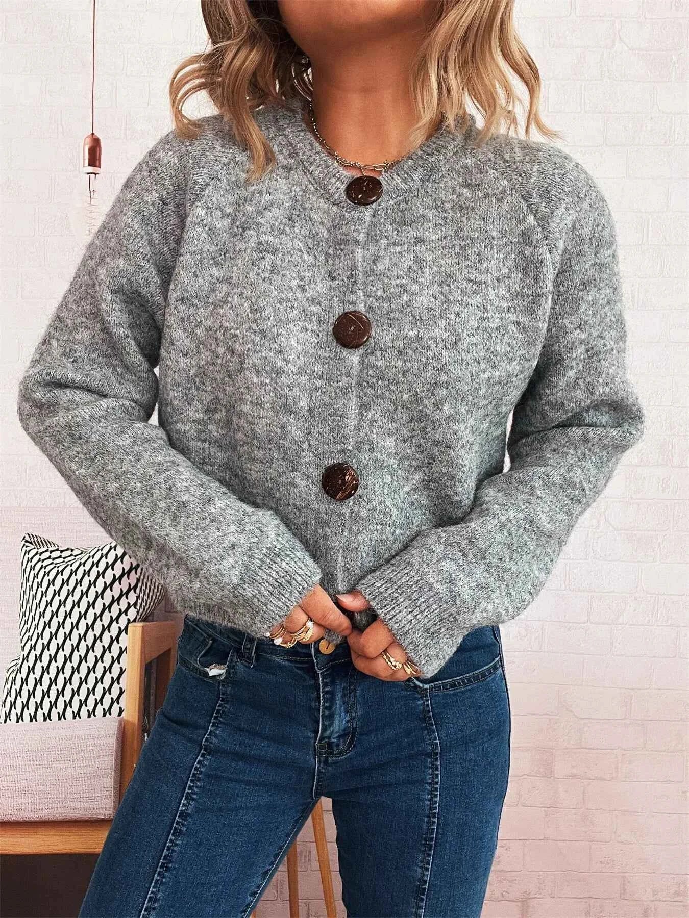 Button-Up Raglan Sleeve Cardigan Gray One Size 074754b3d01f4834a52e4199643d62f1-Max-Origin