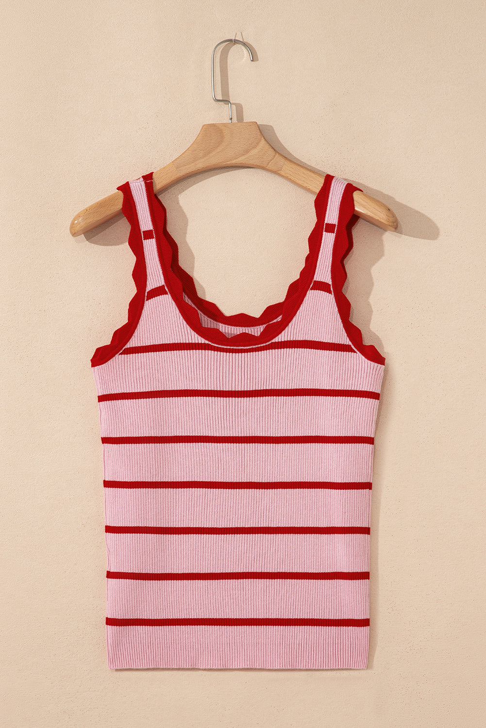 Bright Green Scalloped Edge Striped Ribbed Tank Top 0749d92b851684bf