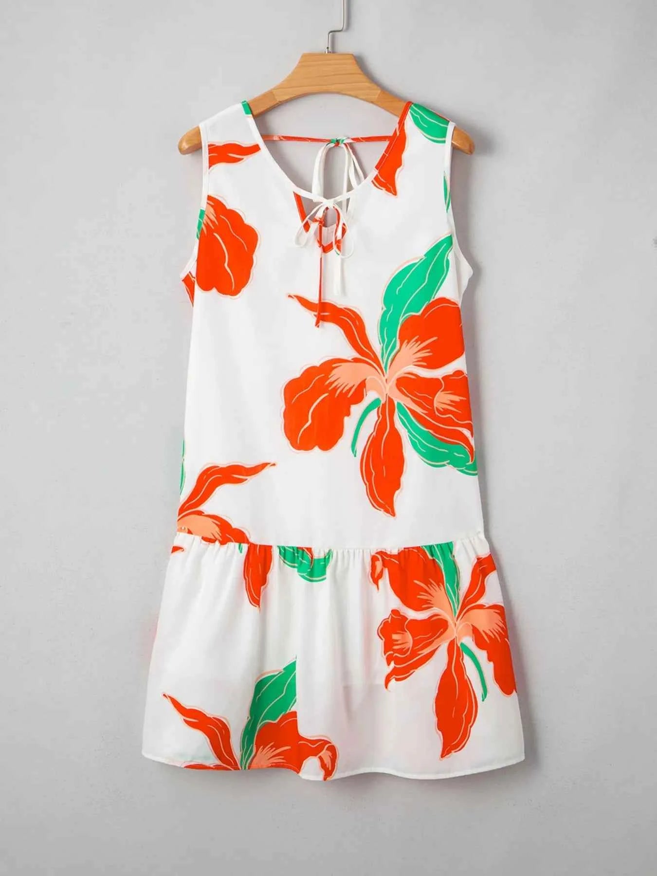 Floral Tie Neck Sleeveless Ruffled Sundress 07522c8f-7f20-422b-9793-33c63d6cfbb6-Max-Origin