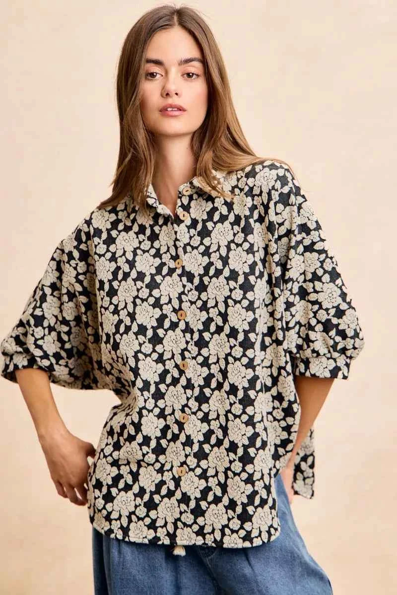 BiBi Floral Jacquard Short Dolman Sleeves Shirt 07556e23703043e8b272ae1e2ba75f11-Max-Origin