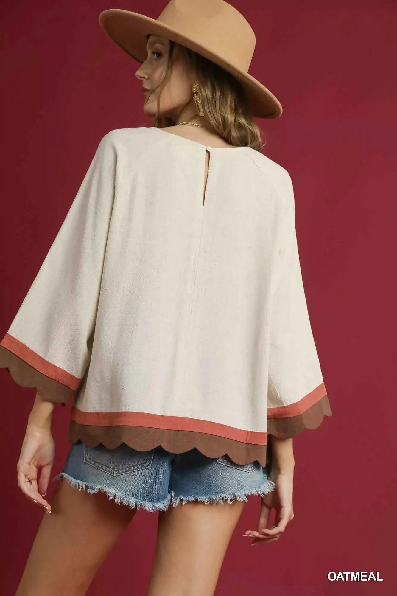 Umgee Scalloped Hem Color Block Top 075702aa-9bb0-45a3-bcc2-768f6911296f-Max-Origin
