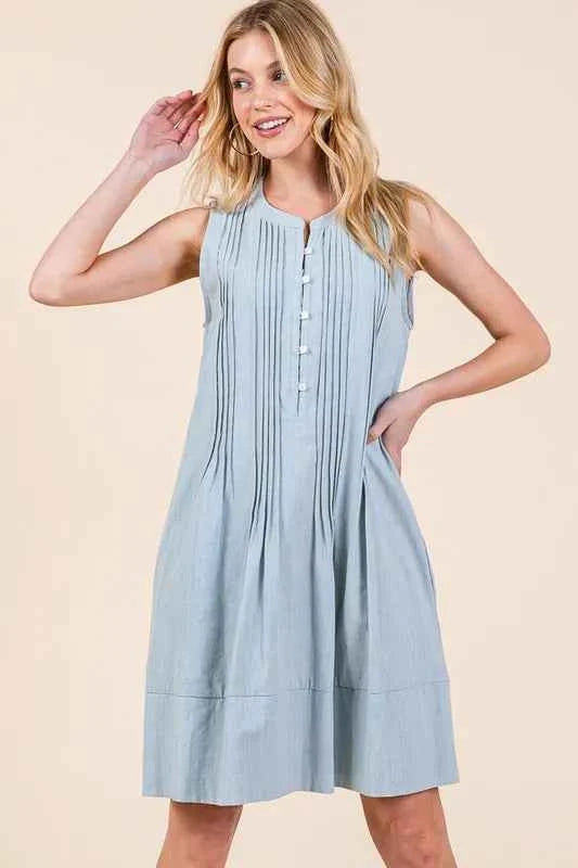 Lime 'N' Chili Denim Pintuck Detail Sleeveless Midi Dress 0762585bbd3a48aea6676af18e49e97f-Max-Origin