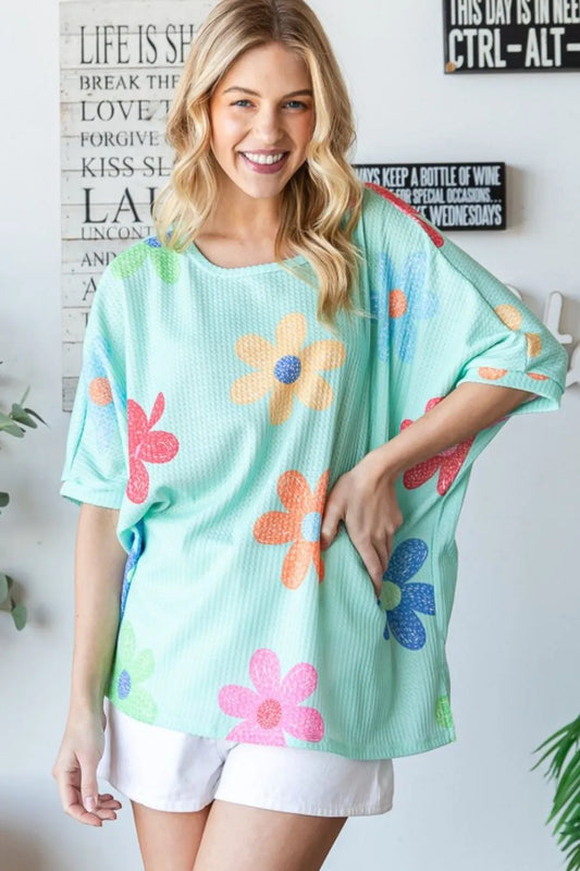 Floral Waffle Oversize T-Shirt 07625c34-b288-44b9-b8cb-81b8cd569234-Max