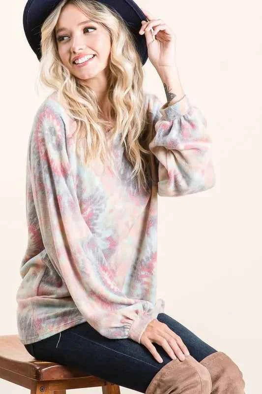 BiBi Brushed Tie Dye Print Top with Puff Sleeves 076d450cc83d4a81a1a430a793f3b766-Max-Origin