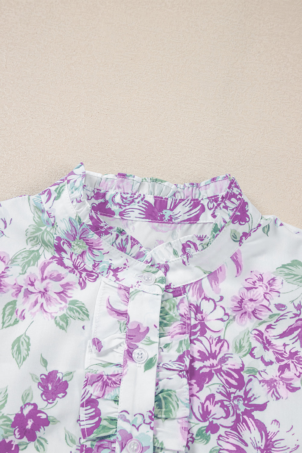 Sky Blue Floral Print Ruffle Sleeve Frill Shirt 076ff6b428d2f552