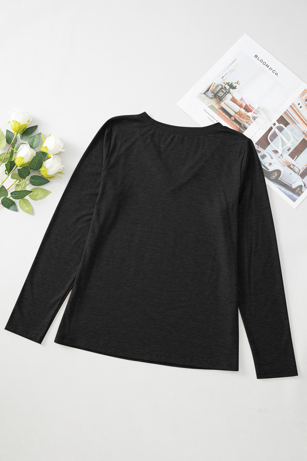 White Plain V Neck Long Sleeve Top 07709b2310ea8bb8