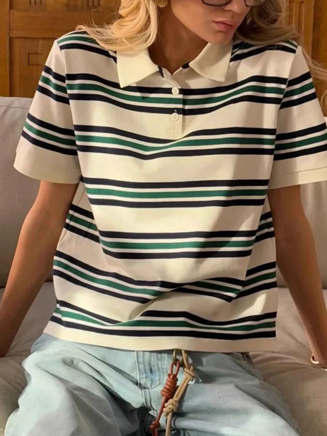 Striped Polo T-Shirt with Contrast Collar 07797ae2-77a6-494c-91e7-9540a74d8127-Max-Origin