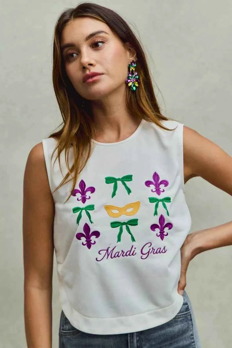 SO ME Mardi Gras Fleur De Lis And Ribbon Embroidered Top IVORY 077b8ae7d51a4f2a9ea6d1c42996cde1-Max-Origin