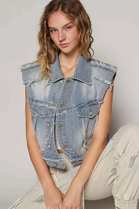Assymetrical Front Closure Raw Hem Denim Vest 077ecadf-53f1-4656-961e-e63659abdcd1-Max-Origin