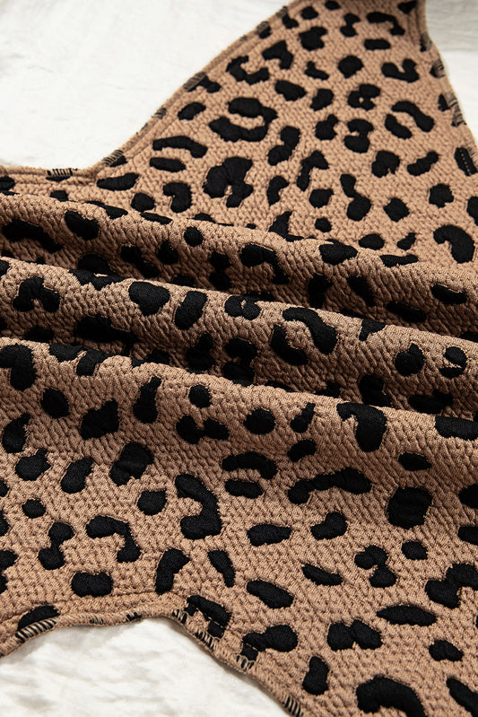 Brown Leopard Star Hooded Patchwork Contrast Piping Open Front Jacket 0781e5a48ac67cf2