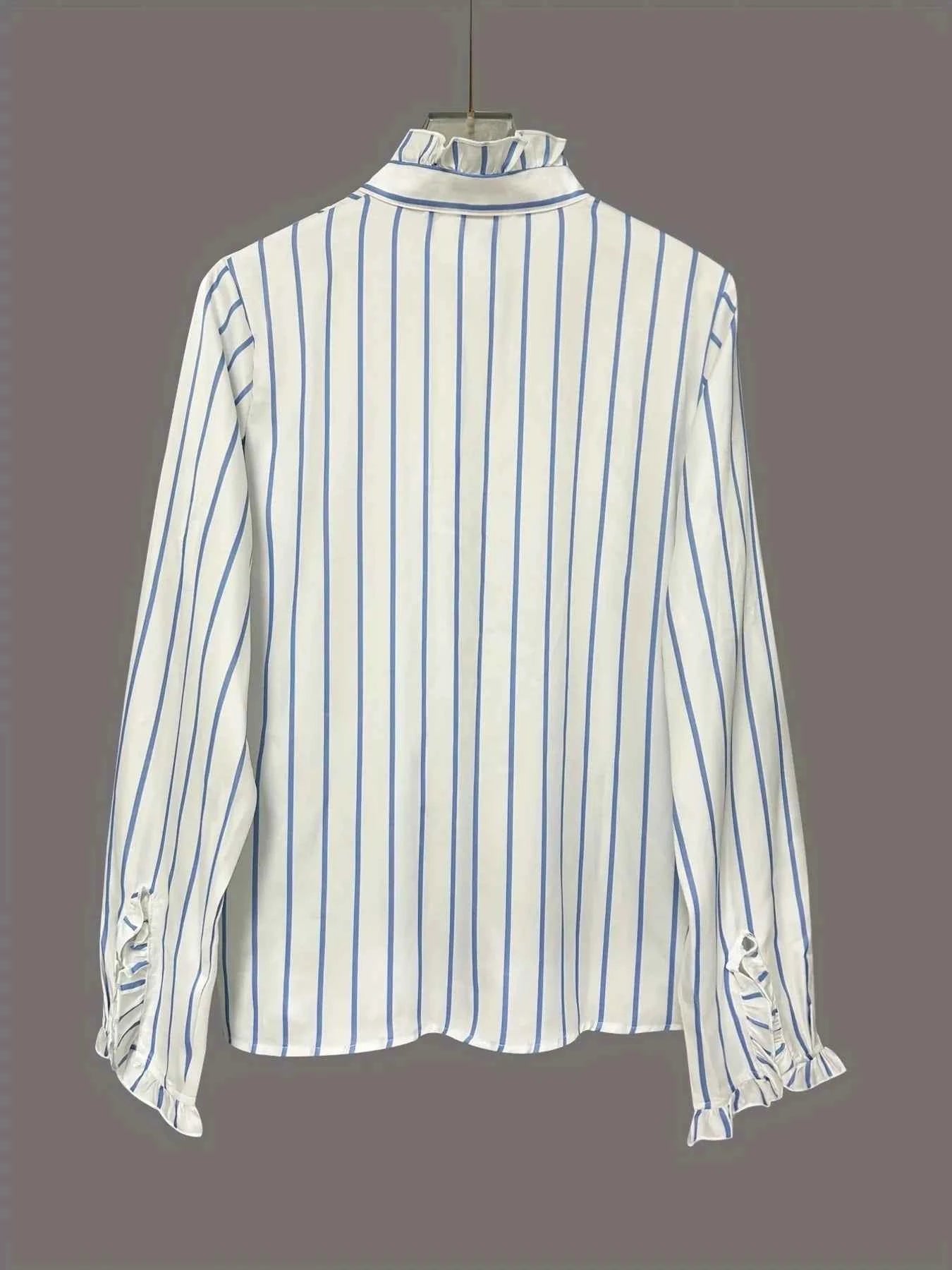 Frill Striped Long Sleeve Blouse 0789b34576894a01afae950d90671e22-Max-Origin