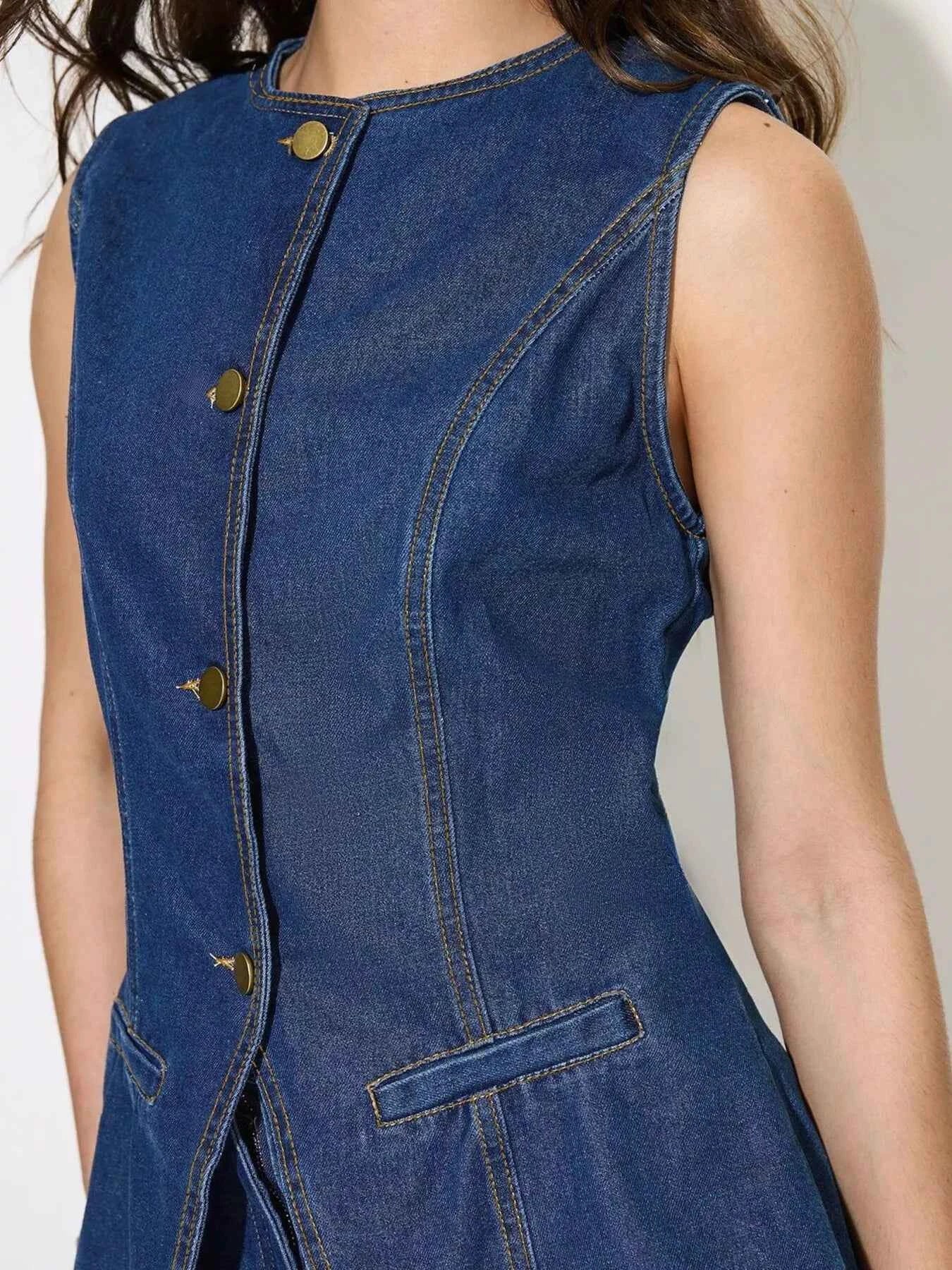 Button Up Sleeveless Denim Top and Shorts Set 078a6ee959cb4170b91bf7e3d136c710-Max-Origin