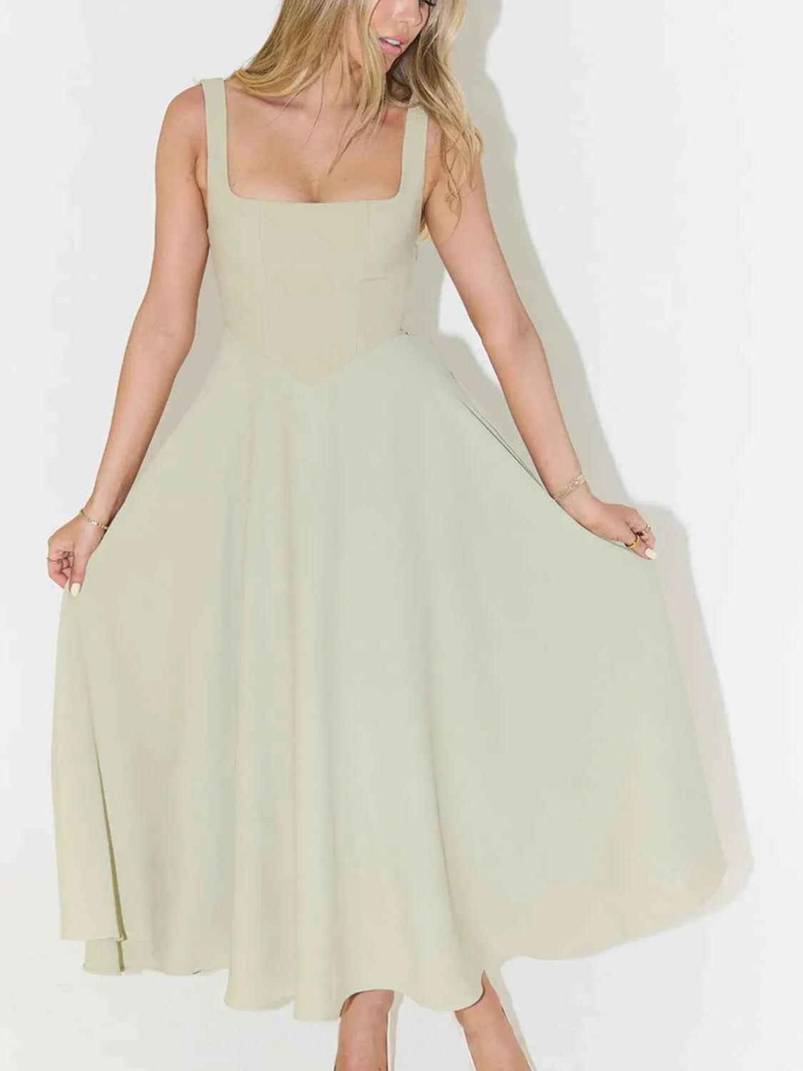 Square Neck Sleeveless Midi Dress Light Green 079066ca-211c-44bd-a507-14817b580e7b-Max-Origin