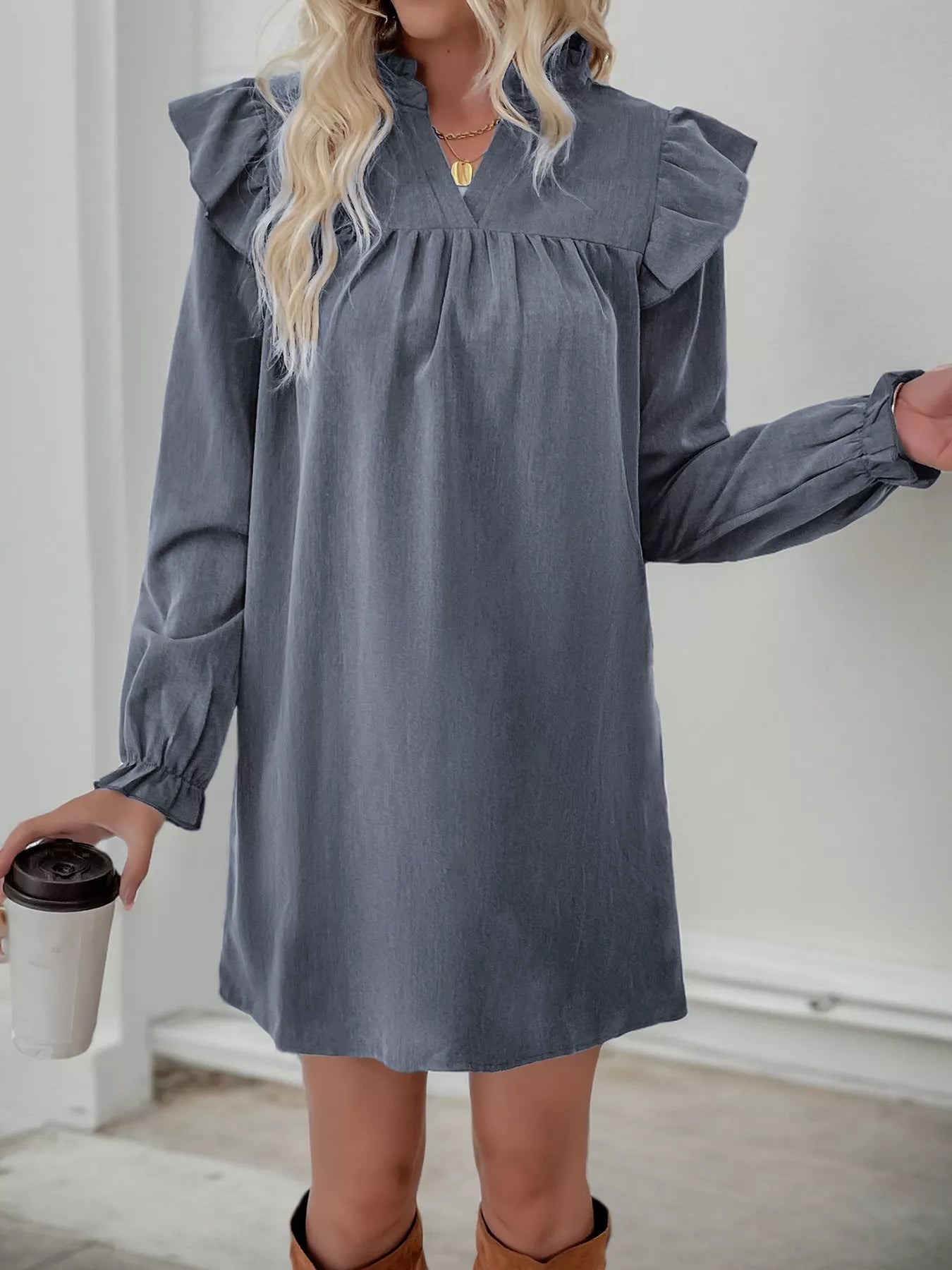 Ruffled Notched Flounce Sleeve Dress 0792a41e-f90a-491a-b6ab-477a04e3892e-Max-Origin