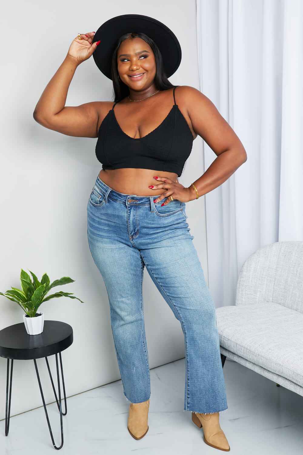 Zenana Full Size Textured Spaghetti Strap Bralette in Black 0795c0136d6442a59e751e0c76cce677-Max