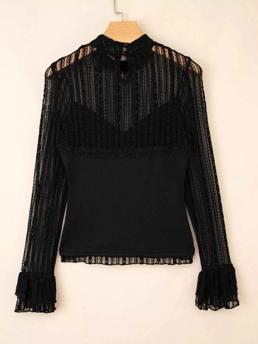 Lace Patchwork Flounce Sleeve Slim Fit Top 07a4c8b10101485f82bae8398c7e7624-Max-Origin