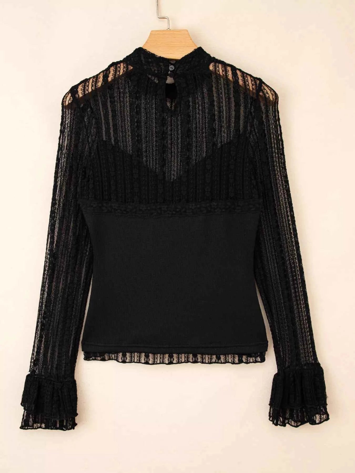 Lace Patchwork Flounce Sleeve Slim Fit Top 07a4c8b10101485f82bae8398c7e7624-Max-Origin