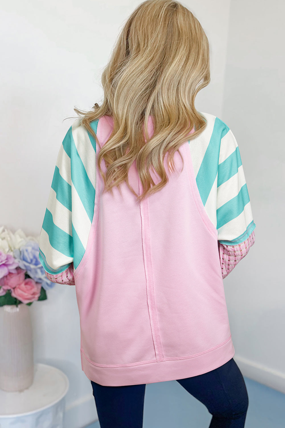 Bonbon Striped Colorblock Patchwork Raglan Sleeve Top 07a5404646f4baf7