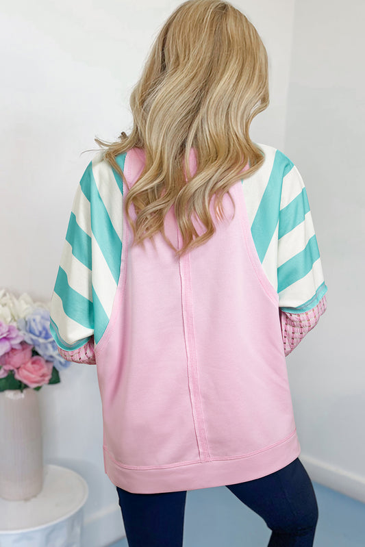 Bonbon Striped Colorblock Patchwork Raglan Sleeve Top 07a5404646f4baf7