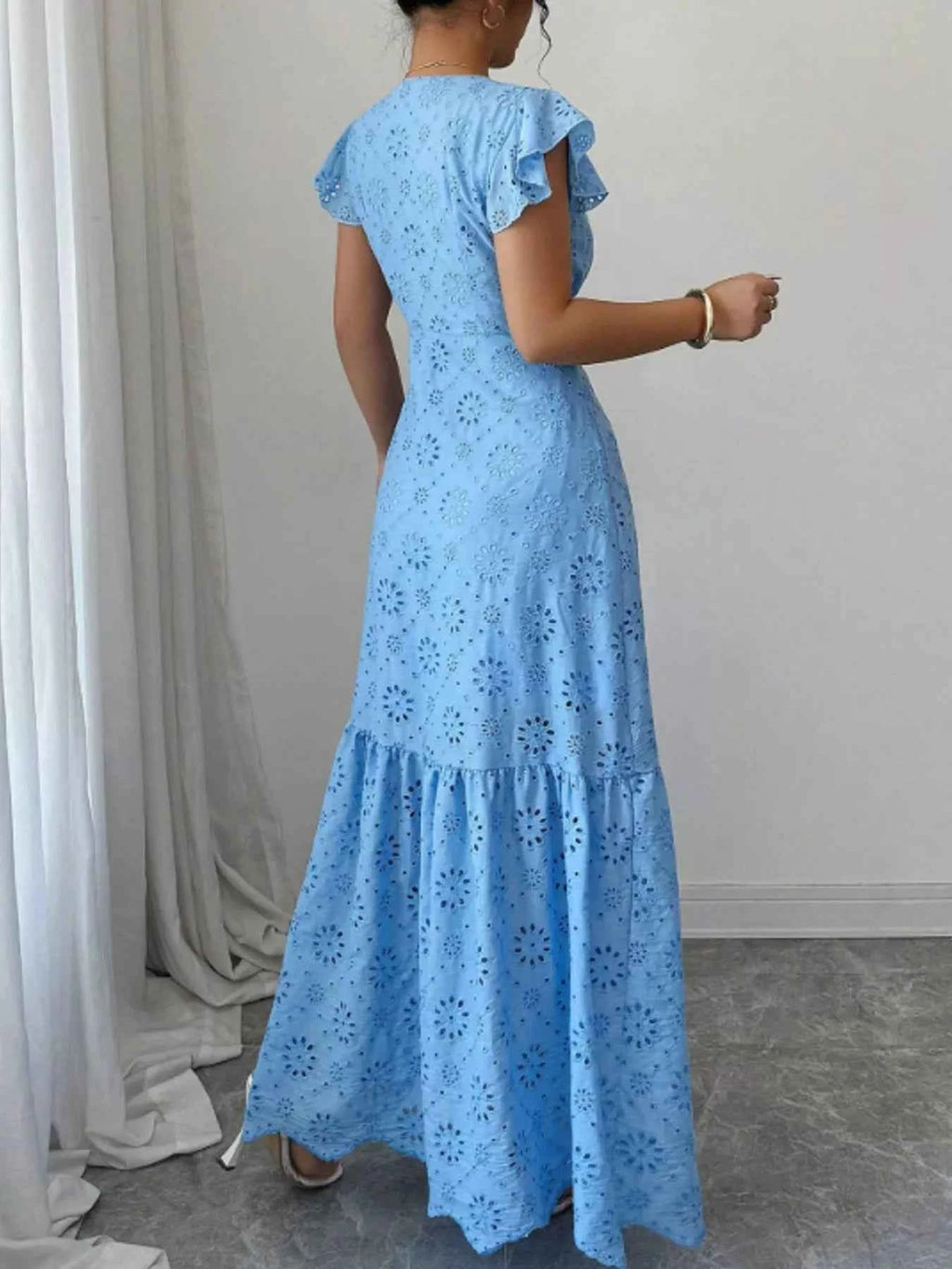 Floral Eyelet Ruffled Cap Sleeve Maxi Dress 07acdcab-7dea-4daf-a1c7-2a624546aaad-Max-Origin