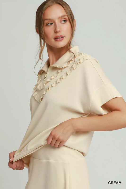 Ruffle Quarter Zip Short Sleeve Top 07af61e1-bf16-4aeb-8f3f-90af81213f0f-Max-Origin